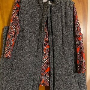 Gray Tweed Vest with Paisley Blouse